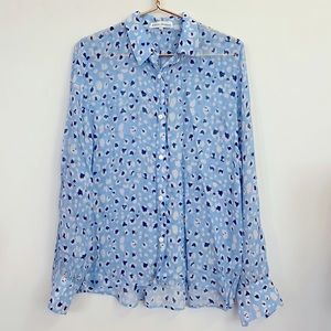 KARINA GRIMALDI Blue Spot Print Sheer Button Down Blouse S